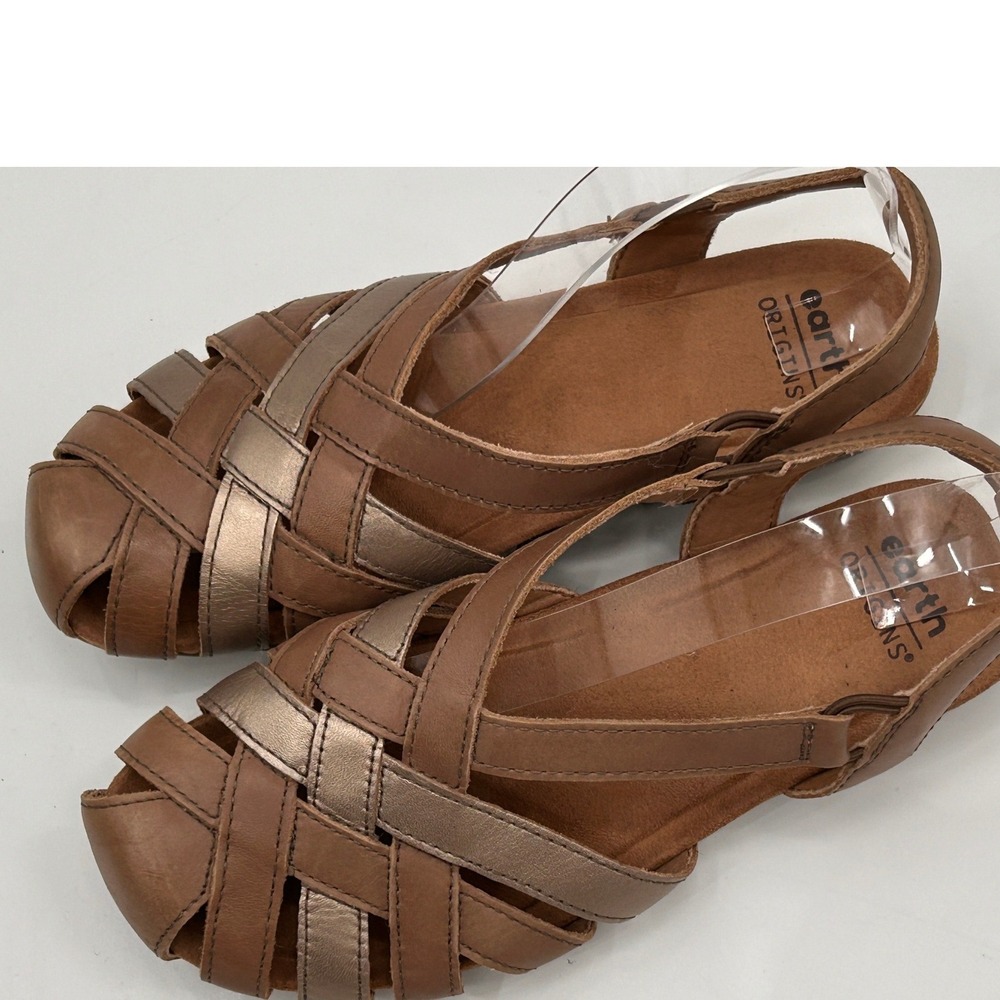 Earth Origins Leather Woven Slingback Sandals Brown Bronze Comfort Shoes - Picture 5 of 9